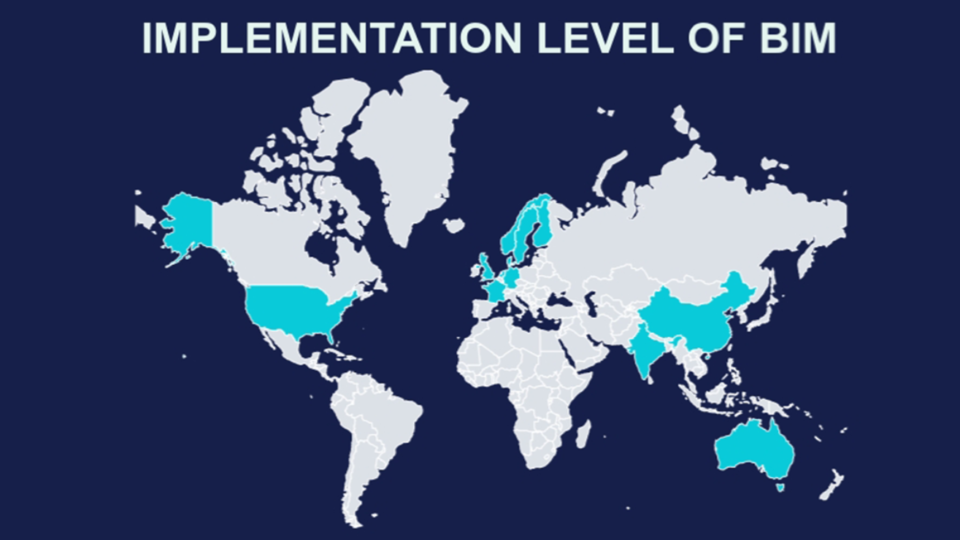 BIM Adoption around the world shown on a map